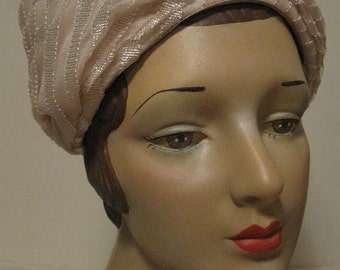 Vintage 1960s Ecru Net Pleated Swirled Turban Hat Henri Original