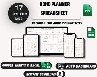 ADHS-Planer-Tabelle | Google Tabellen & Excel | ADHS-Lebensplaner | Produktivitäts-Tracker | Planer für exekutive Funktionen | Digitaler Download