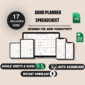 ADHD Planner Spreadsheet | Google Sheets & Excel | ADHD Life Planner | Productivity Tracker | Executive Function Planner | Digital Download