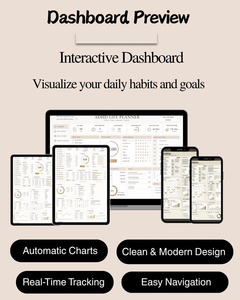 ADHS-Planer-Tabelle | Google Tabellen & Excel | ADHS-Lebensplaner | Produktivitäts-Tracker | Planer für exekutive Funktionen | Digitaler Download Bild 4