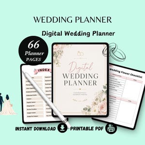 Digital Wedding Planner | Hyperlinked PDF | Printable Wedding Planner | Wedding Binder | Bridal Planner | Instant Download | 66 Pages