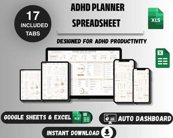 ADHS-Lebensplaner-Tabelle | Google Tabellen & Excel | ADHS-Planer | ADHS-Tracker | Produktivitätsplaner | Digitaler Download