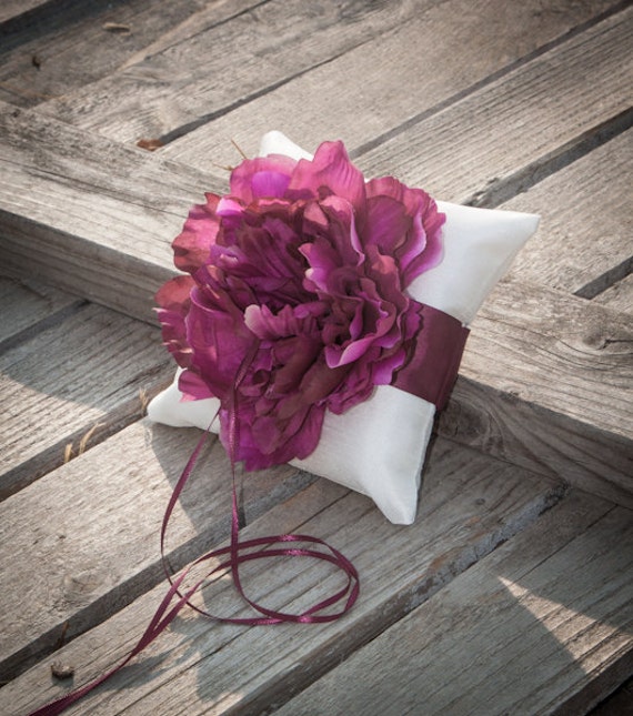 Items similar to Ivory & Magenta Wedding Ring Pillow on Etsy