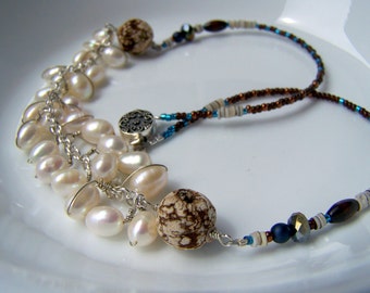 pearl wrapped necklace sterling silver