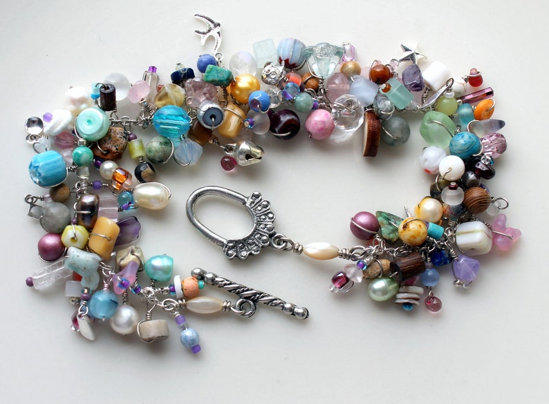 Fringe Anklet. Pastel Summer Paradise. Wire Wrapped Beaded Charm Anklet