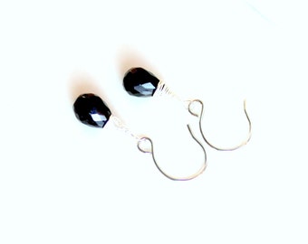 Onyx earrings / simple black onyx teardrops / faceted sparkling gemstone earrings  FREE SHIPPING sterling valentine or birthday gothic gift