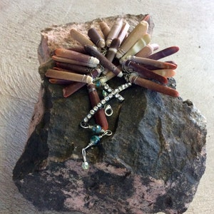 sea urchin bracelet. tribal beauty. wire wrapped coral sticks cross and swarovski. sterling silver clasp. handmade by uniquenecks image 2