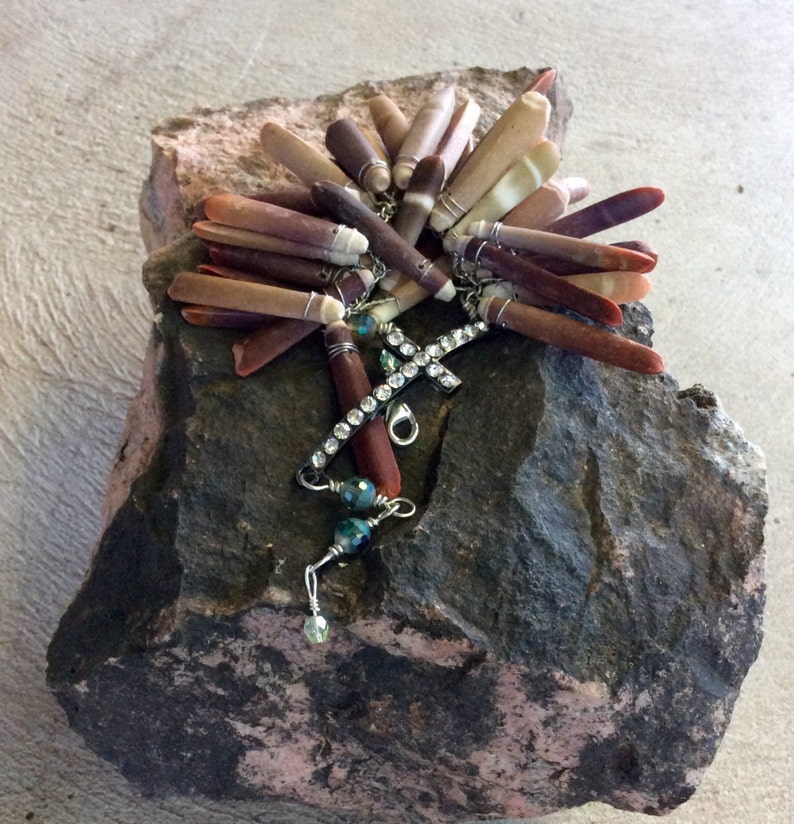 sea urchin bracelet. tribal beauty. wire wrapped coral sticks cross and swarovski. sterling silver clasp. handmade by uniquenecks image 2