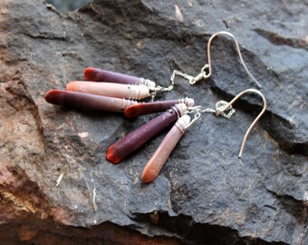 Urchin earrings.tribal sterling chain earrings FREE domestic SHIPPING long lightweight beach stick nautical tan purple earrings