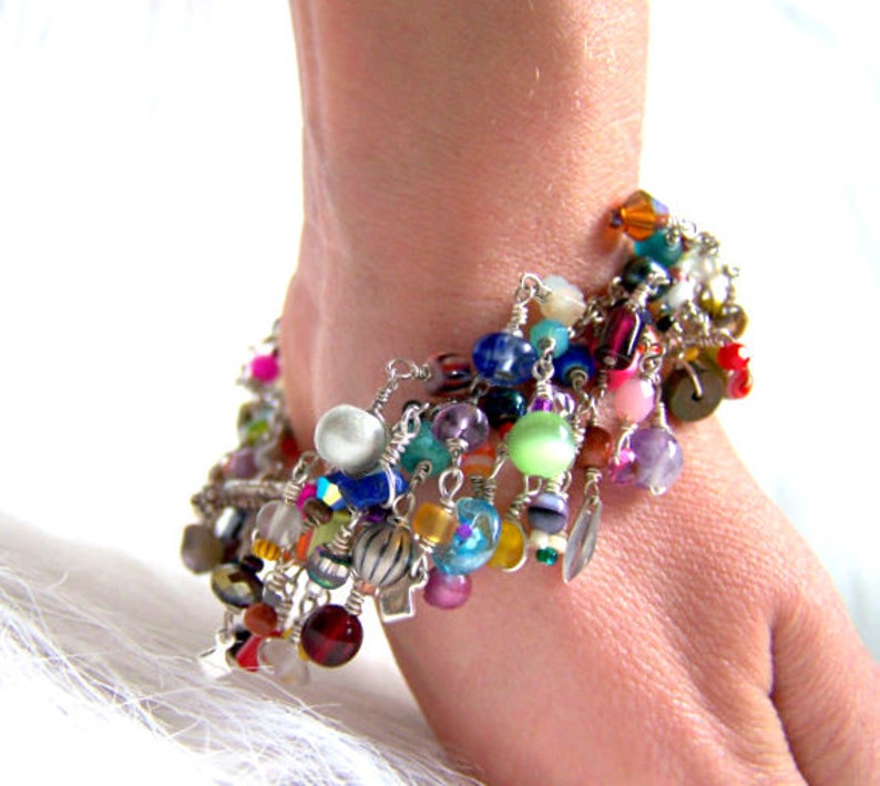 UniqueNecks bracelet. layered. rainbow. gemstones. multicolored chain bracelet. birthday gift image 1