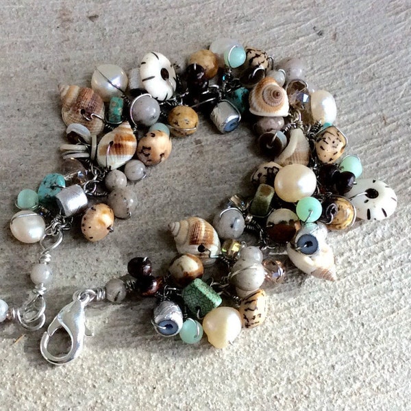 beadwork bracelet. feldspar bracelet. wire wrapped gemstones.  Chain bracelet