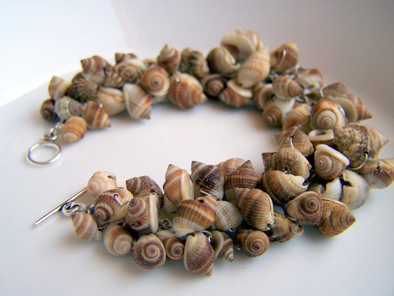 Sterling silver shell bracelet Nutmeg seashells. wire wrapped seashell bracelet tan. beachy jewelry.nautical bracelet sterling silver image 2