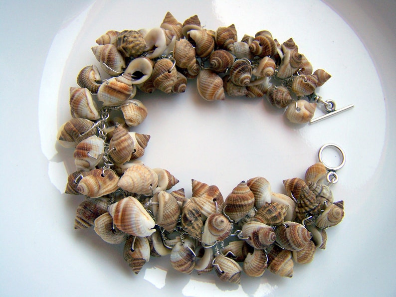 Sterling silver shell bracelet Nutmeg seashells. wire wrapped seashell bracelet tan. beachy jewelry.nautical bracelet sterling silver image 4