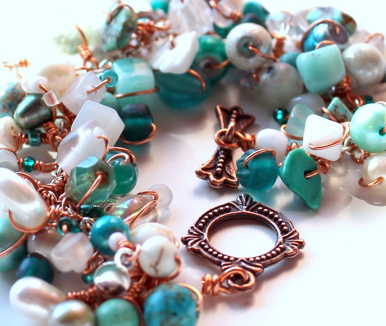 Copper Wrapped Moonstone Story Bracelet. Turquoise and White Etsy