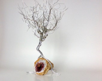 Wire tree /  geode coffee table art. Wire sculpture. Art nouveau/woodland gift