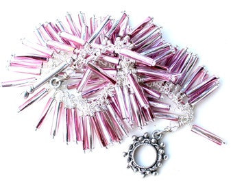 steampunk purple. bracelet. wire wrapped bugle beads. two tone purple silver bugle beaded bracelet