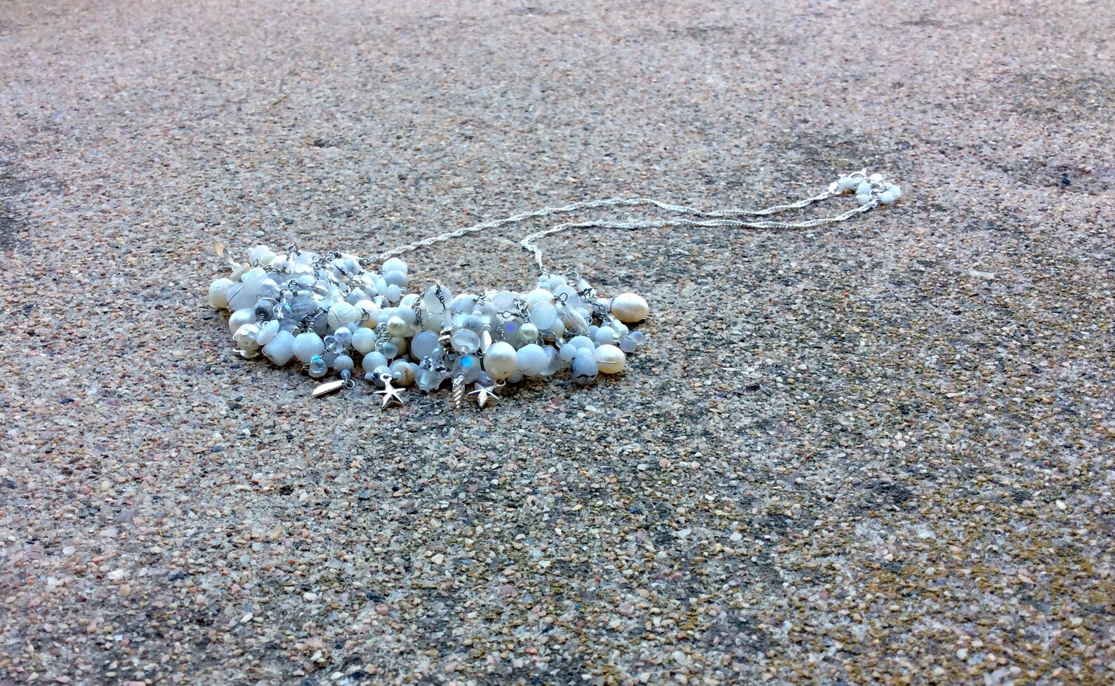White Bead with Pink Beaded Fringe Necklace main image 0