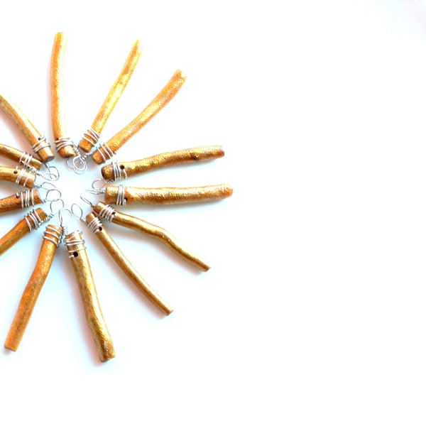 Gold Coral sticks.  10 wire wrapped sea coral crafting supplies sticks pendants charms. gold ornament sticks