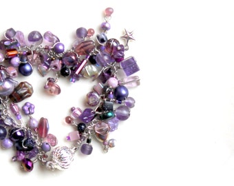 amethyst bracelet / beaded lavender purple healing clarity gift.  handmade artisan wrap jewelry by UniqueNecks