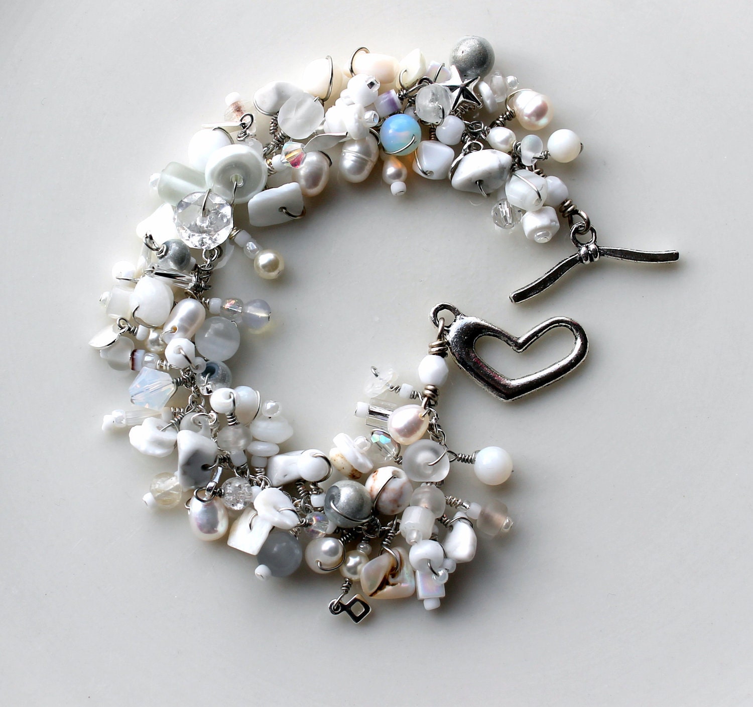 White Beaded Bracelet. Beaded Fringe Confetti Bracelet White Silver