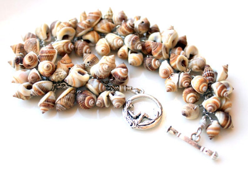 Small Wire Wrapped Shell Seashell Bracelet. Wire Wrapped Nutmeg Seashells.mermaid Clasp ...