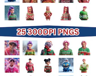 Kpop Demon Hunters Christmas PNG | Huntrix Digital Clipart | Saja Boys | Kdrama Stickers | Kawaii Xmas |
