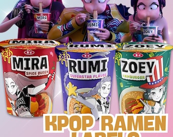 Kpop Demon Hunters Cup Noodle Labels Ramen | Rumi Mira Zoey Printables | Cosplay Party Decor |