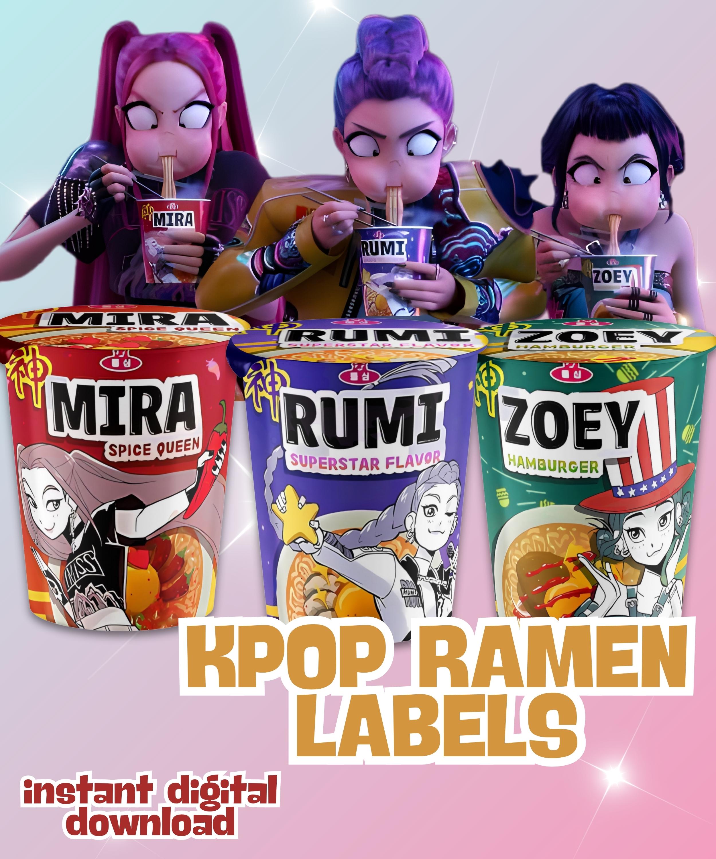 Kpop Demon Hunters Cup Noodle Labels Ramen | Rumi Mira Zoey