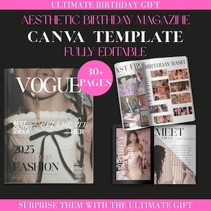 Birthday Magazine Template for Best Friend | Editable Canva Gift | Personalised Girl Birthday Gift | Vogue DIY Birthday Magazine | Digital