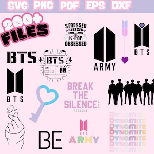 Pakiet 200+ BTS Clipart, svg, png, eps, dxf, pdf, BTS Vector Art, Army Bundle, Bangtan Boys Kpop Clipart, Vinyl, Silhouette Cut File