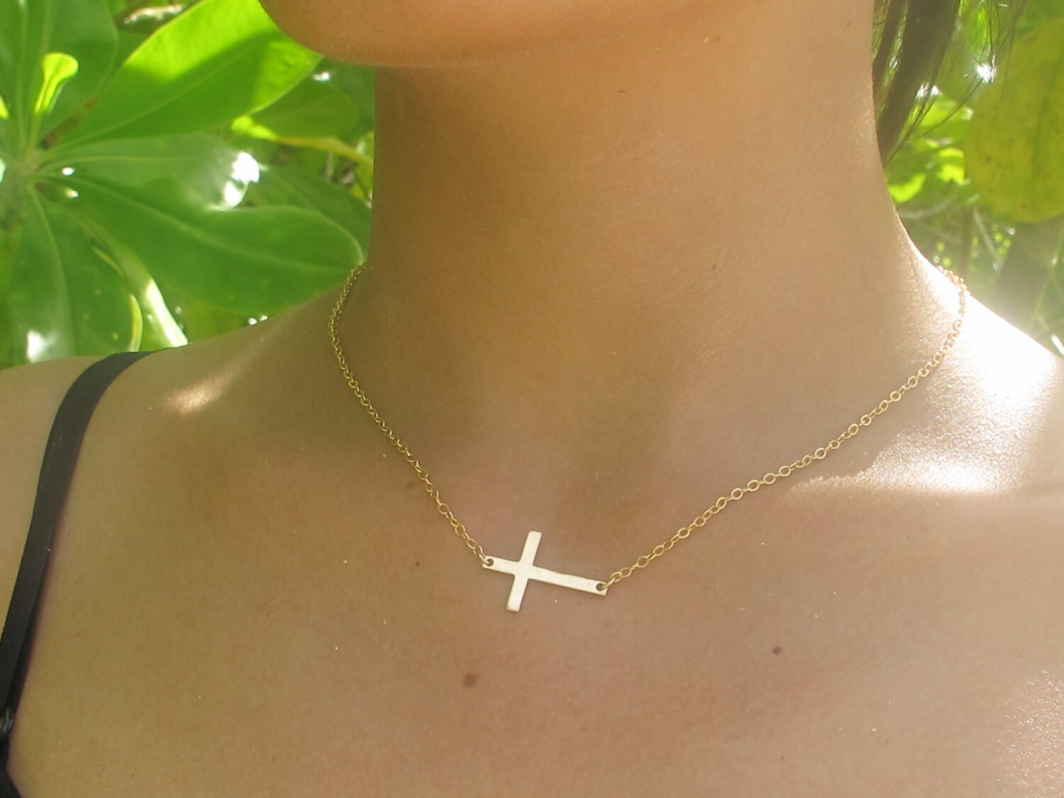 Horizontal Cross Necklace Gold Sideways Cross Necklace | Etsy