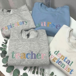 Anpassad broderad t-shirt med karriärkomfortfärger: Personlig jobbtitel, rund hals