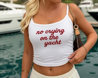 Camiseta sin mangas con texto "No Llorar en el Yate", divertida camiseta bordada de verano, estilo Y2K, ideal para fiestas de vacaciones en barco.