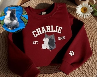 Sudadera bordada para mascotas, Sudadera con capucha bordada para perros, Sudadera personalizada con bordado de cara de gato a partir de una foto, Regalo para amantes de las mascotas, Regalos de Navidad