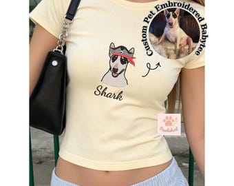 Custom Pet Portrait Embroidered Baby Tee: Personalized Dog & Cat Gift