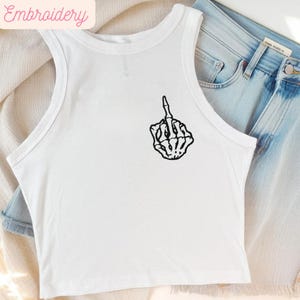 Custom Embroidered Middle Finger Skeleton Hands Tank Top, Skeleton Hand Baby Tee, Skeleton Hand, Graphic Shirt, Funny Halloween Fall Shirts