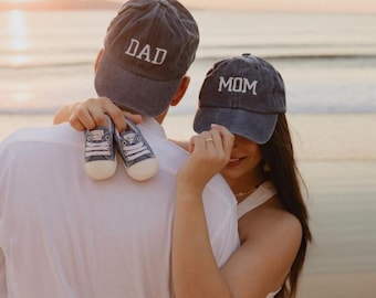 Custom Embroidered Hat with Name or Title – Personalized Dad Mom Baseball Cap for Baby Announcement or New Parent Gift Idea