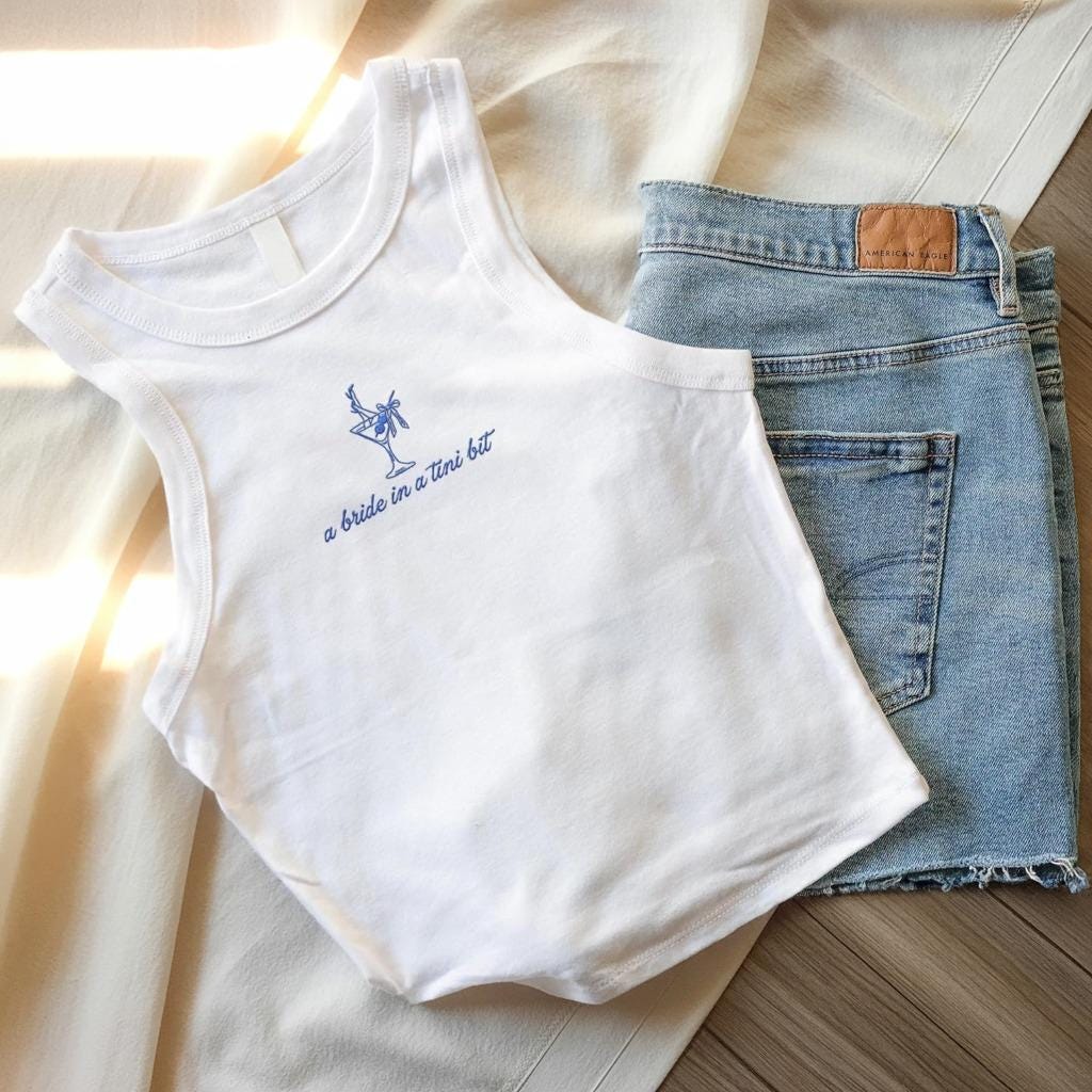 Custom Embroidered Bride Tank Top, A Bride In a Tini Bit Tank Tops for Women, Wedding Gift Bride Shower Bachelorette Party