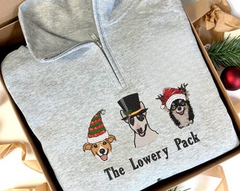 Custom EMBROIDERED Pet Face Portrait Quarter Zip Sweatshirt, Custom Pet Gift, Dog Mom Gift, Cat Mom, Personalized Pet Memorial