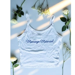 Embroidered Bridal Spaghetti Strap Tank Top, Personalized Women Crop Top Tank Top Bridal Party, Custom Tank Top Raceback, Y2K outfit Inspire