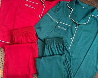 Embroidered Christmas Pajamas - Xmas Party Gifts - Bridesmaid Gifts - Pajamas - Bachelorette Party Gifts - Personalized Gifts