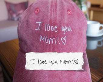 Custom Handwriting Embroidered Hat, Personalized Embroidery Vintage Baseball Cap Hat, Gift For New Dad Mom, Your own text monogram Cap