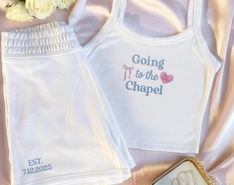 Custom Embroidered Bride Tank Top Set, Tank Shorts or Joggers Bride Set, Going to the Chapel Tank Tops , Wedding Gift Bachelorette Party