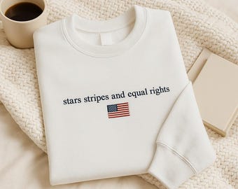 Embroidered Stars Stripes Equal Rights T-Shirt: Patriotic 4th Of July Gift