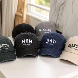 Casquette avec texte brodé personnalisé, casquette personnalisée, casquette de baseball vintage, casquette avec logo personnalisé, cadeau pour nouveau papa et maman, cadeau pour la mariée, chapeau EVJF