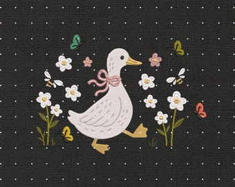 Schattige eend met bloemen en vlinders borduurwerk ontwerpbestand 5 | Machineborduurpatroon babydier direct downloaden