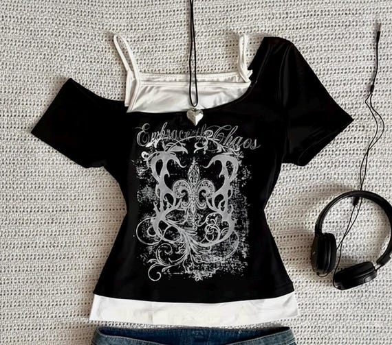 Embrace the Chaos Layered Top - Y2K Cyber Grunge & Alt-girl