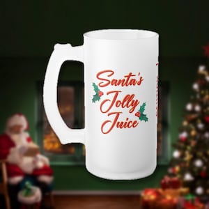 Festive Frosted Glass Beer Mug | Holiday Drinkware, Christmas Gift, Winter Celebration, Unique Party Mug, Personalizable Beer Glass