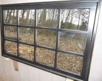 window pane  black mirror , rustic  mirror , mantel mirror ,  multipane mirror , distressed mirror