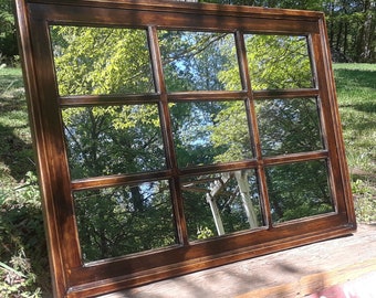 Wood Mirror, Window Pane Mirror, Narrow Mirror, Decorative Wood Mirror, Brown Wood Mirror, Wall Mirror, Decorative Mirror, Entry Wall Mirror